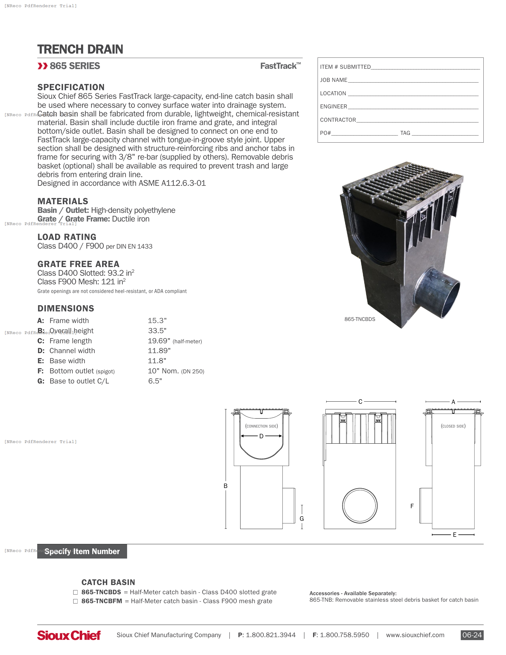 865 SERIES - FASTTRACK LARGE-CAPACITY CATCH BASIN - SPEC SHEET.PDF Specification Document